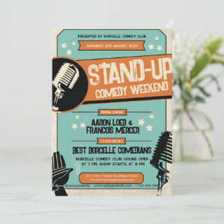 Retro Vintage Grunge Stand Up Comedy Show Invitation