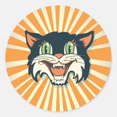 Retro Vintage Halloween Cat Classic Round Sticker