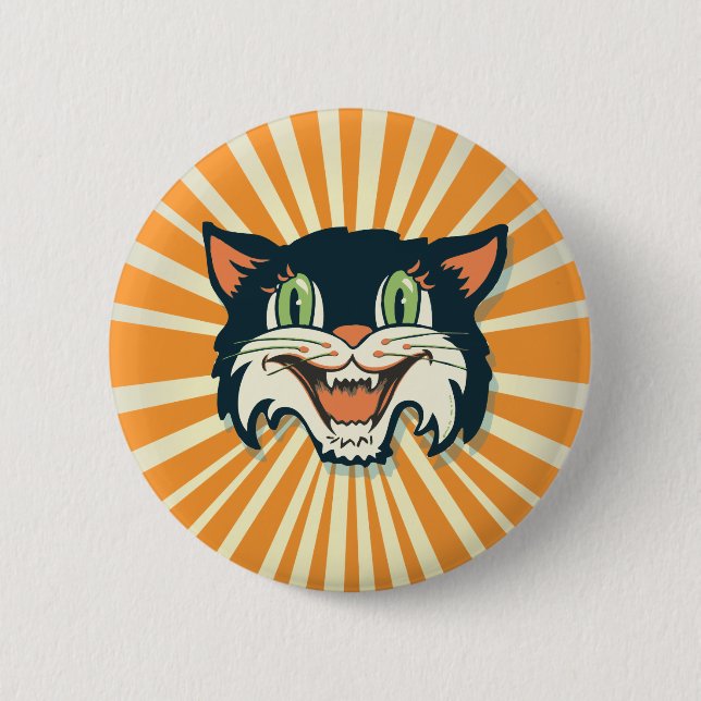 Retro Vintage Halloween Cat Pinback Button (Front)