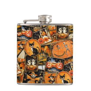 Retro Vintage Halloween Fun Collage Flask