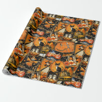 Retro Vintage Halloween Fun Collage Wrapping Paper