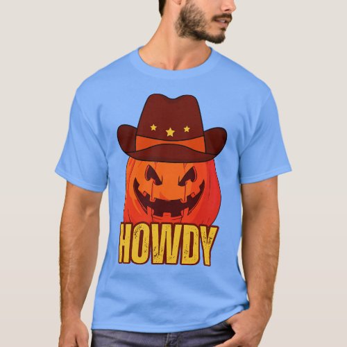Retro Vintage Halloween Howdy Pumpkin Head Wearing T_Shirt