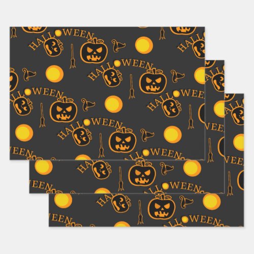 Retro Vintage Halloween Pattern Pumpkin  Wrapping Paper Sheets