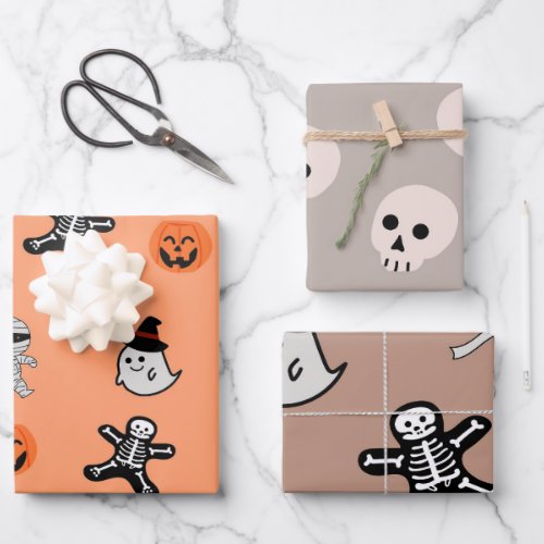 Retro Vintage Halloween Pattern Pumpkin Wrapping Paper Sheets