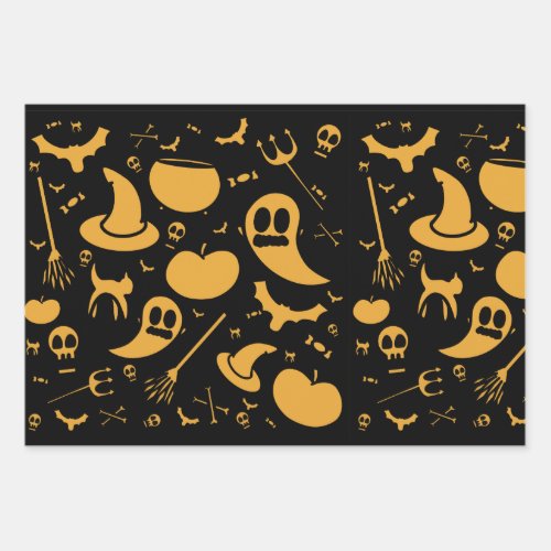 Retro Vintage Halloween Pattern Wrapping Paper She