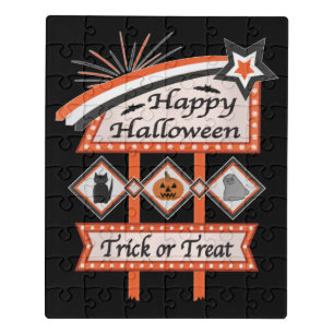 Retro Vintage Halloween Sign – Trick or Treat Jigsaw Puzzle