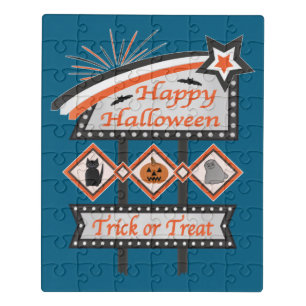 Retro Vintage Halloween Sign – Trick or Treat Jigsaw Puzzle