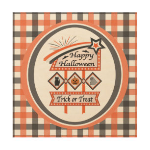 Retro Vintage Halloween Sign –Trick or Treat Plaid