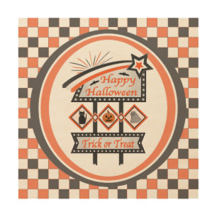 Retro Vintage Halloween Sign –Trick or Treat Plaid