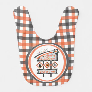 Retro Vintage Halloween Sign –Trick or Treat Plaid Baby Bib