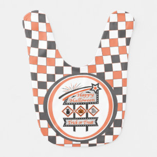 Retro Vintage Halloween Sign –Trick or Treat Plaid Baby Bib