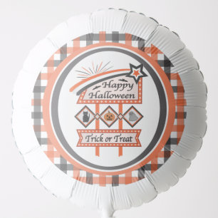 Retro Vintage Halloween Sign –Trick or Treat Plaid Balloon