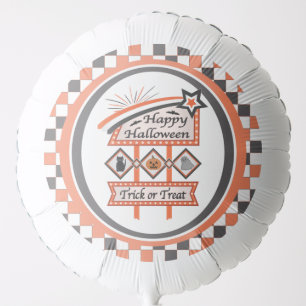 Retro Vintage Halloween Sign –Trick or Treat Plaid Balloon