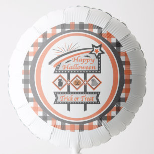 Retro Vintage Halloween Sign –Trick or Treat Plaid Balloon