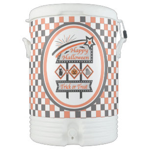 Retro Vintage Halloween Sign –Trick or Treat Plaid Beverage Cooler