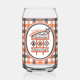 Retro Vintage Halloween Sign –Trick or Treat Plaid Can Glass