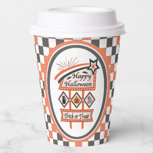 Retro Vintage Halloween Sign –Trick or Treat Plaid Paper Cups