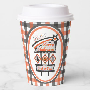 Retro Vintage Halloween Sign –Trick or Treat Plaid Paper Cups