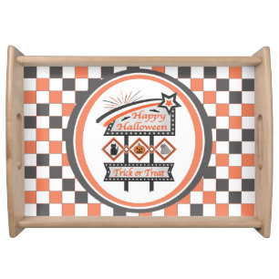 Retro Vintage Halloween Sign –Trick or Treat Plaid Serving Tray