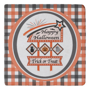 Retro Vintage Halloween Sign –Trick or Treat Plaid Trivet