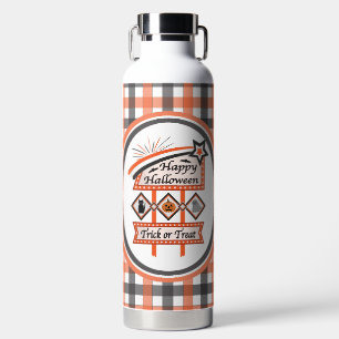 Retro Vintage Halloween Sign –Trick or Treat Plaid Water Bottle
