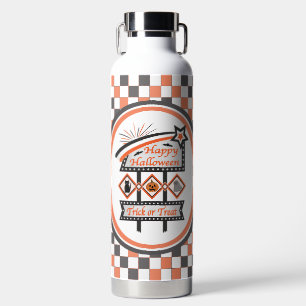 Retro Vintage Halloween Sign –Trick or Treat Plaid Water Bottle