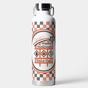 Retro Vintage Halloween Sign –Trick or Treat Plaid Water Bottle