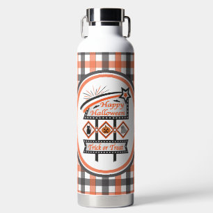 Retro Vintage Halloween Sign –Trick or Treat Plaid Water Bottle