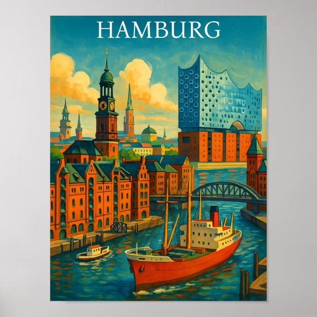 Retro Vintage Hamburg Germany Elbphilharmonie  Poster (Front)