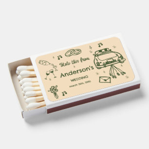 Retro vintage hand drawn Funky Wedding Matchboxes. Matchboxes