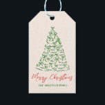 Retro Vintage Hand Drawn Ribbons Tree Christmas Gift Tags<br><div class="desc">If you are looking for a unique and beautiful easily editable Christmas gift tag. This One is perfect for you. As you see the design features a unique green hand made and drawn Christmas tree made of ribbons. With red hand written typography of merry Christmas and handwritten family name in...</div>