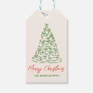 Retro Vintage Hand Drawn Ribbons Tree Christmas Gift Tags