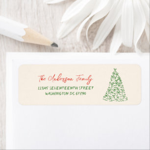 Retro Vintage Hand Drawn Ribbons Tree Christmas Label