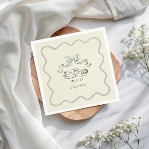 Retro Vintage Hand Drawn Swan Stripes Wedding Napkins