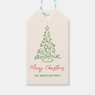 Retro Vintage Hand Drawn Unique Tree Christmas Gift Tags