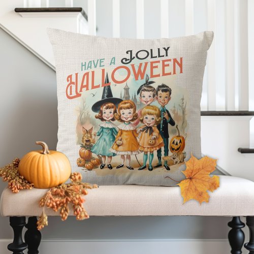 Retro Vintage Have A Jolly Halloween Throw Pillow