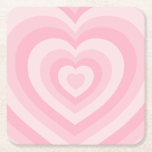 Retro Vintage Hearts Baby Pink Square Paper Coaster