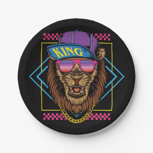 retro vintage hip hop lion wear snapback illustrat paper plates
