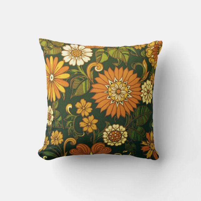 Retro Vintage hippy floral pattern Throw Pillow (Front)