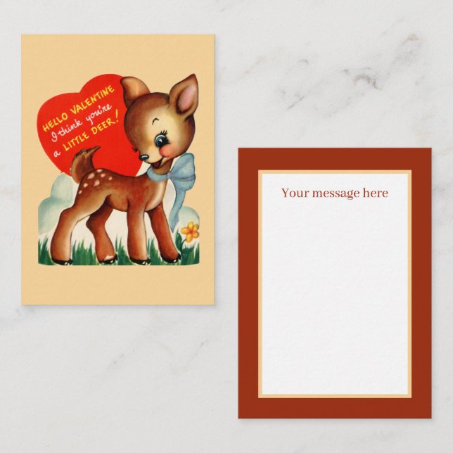 retro vintage Holiday deer Valentine Note Card (Front/Back)