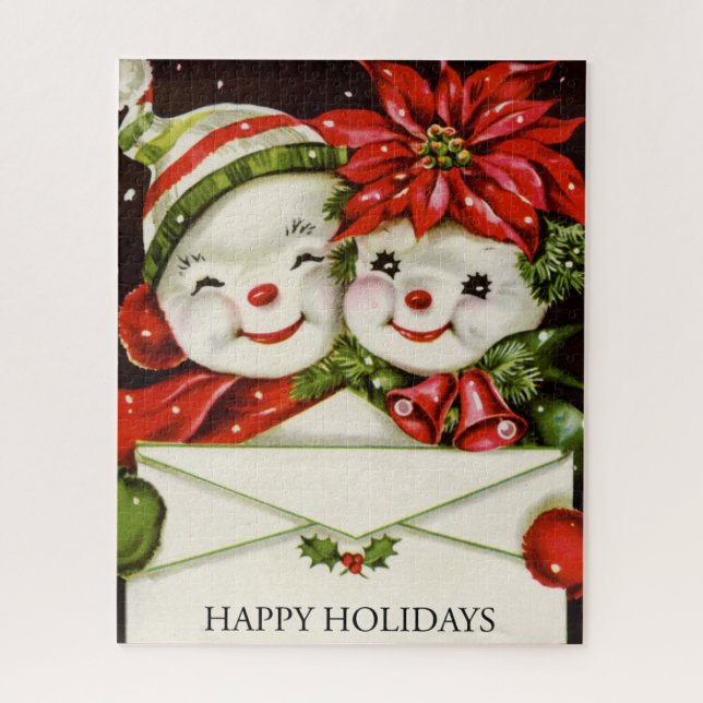 retro vintage holiday snowmen jigsaw puzzle (Vertical)