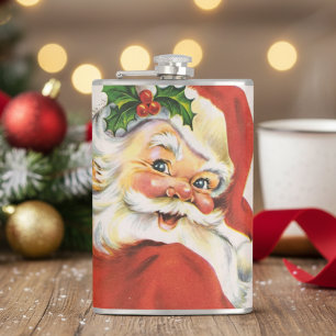 Retro Vintage Holly Jolly Santa Claus Christmas Flask