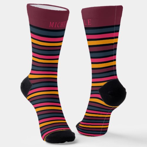Retro Vintage Horizontal Striped Custom Name  Socks