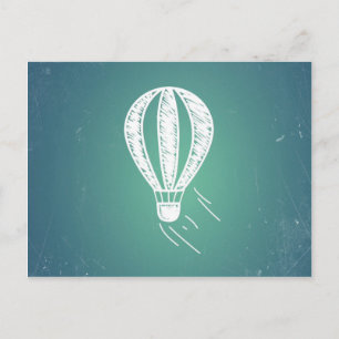 Retro Vintage Hot Air Balloon Turquoise Background Postcard