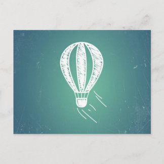 Retro Vintage Hot Air Balloon Turquoise Background Postcard