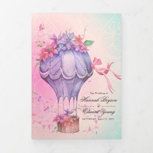 Retro Vintage Hot_Air Balloon Wedding  Tri_Fold In