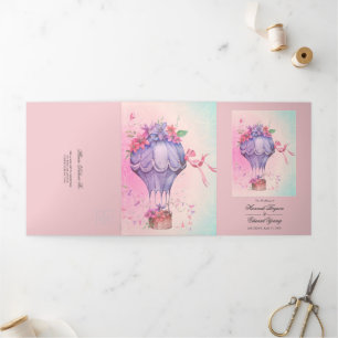 Retro Vintage Hot-Air Balloon Wedding Tri-Fold Invitation