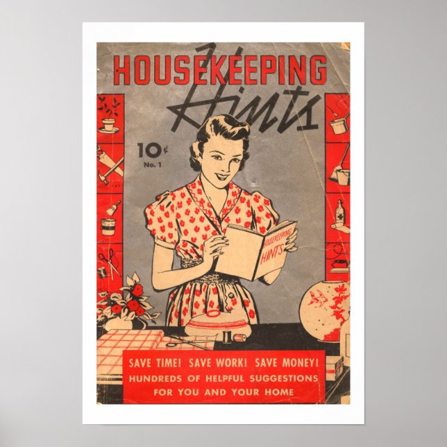 Retro Vintage Housekeeping Hints Art Print Poster (Front)