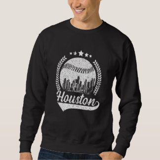 Retro Vintage Houston Cityscape Baseball Sweatshirt