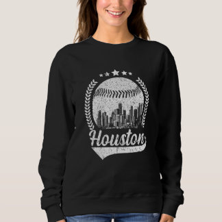 Retro Vintage Houston Cityscape Baseball Sweatshirt